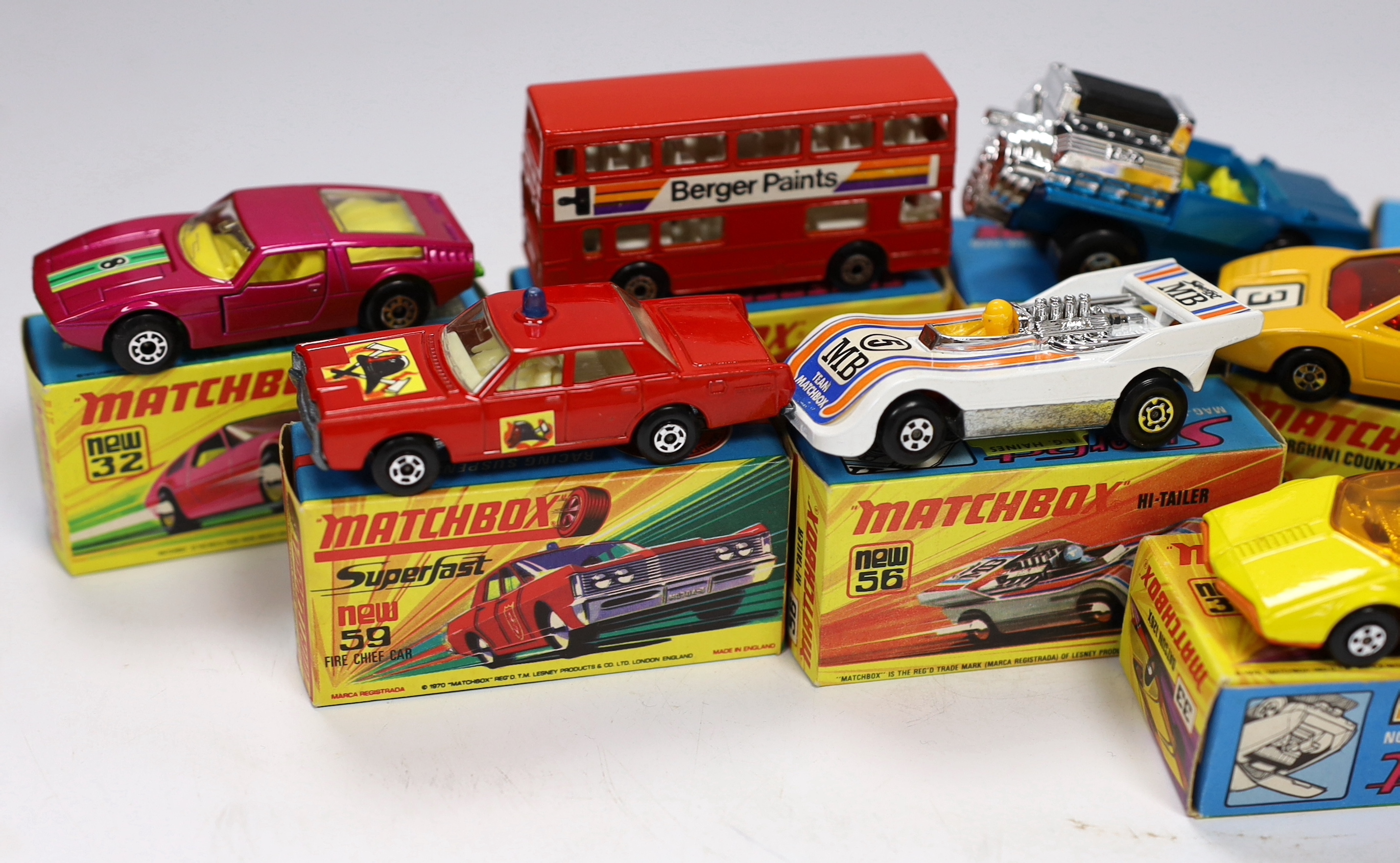 Ten boxed Matchbox Superfast 1-75 New series diecast vehicles